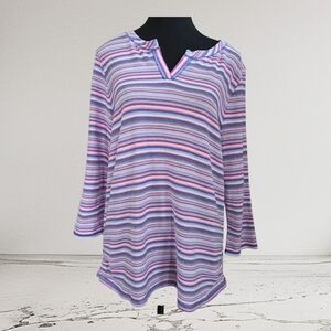 Talbots Multicolor Striped V-Neck Tunic With Ruched Sides Size L